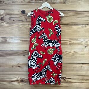 Dolce & Gabbana Silk Dress 44 US 8 Red Zebra Lemon Print Stretch Lined B133